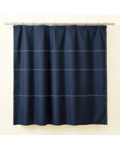 Pine Edge Shower Curtain Hanging Flat From A Plain Rod - Navy (synthetic illustration; no displayed measurements)