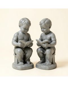 QA Alma Boy And Girl Reading 2 Piece Statue Set