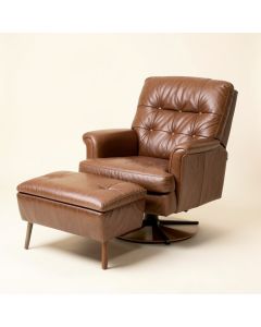 Sueann 31.9 '' Wide Tufted Full Grain Leather Swivel Lounge Chair And Ottoman (synthetic illustration; no displayed measurements)