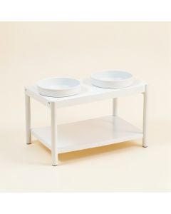 Alder Crossing Pet Feeding Stand With Two Plain Empty Bowls - White (synthetic illustration; no displayed measurements)