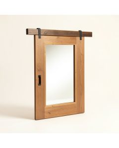 Galveston Sliding Barn Door Wood Window Wall Accent Mirror (synthetic illustration; no displayed measurements)
