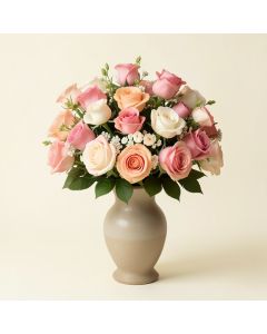 18 Heads Roses Floral Arrangement And Centerpiece In Vase (synthetic illustration; no displayed measurements)