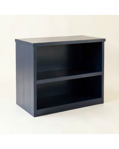 Oak Arc Low Bookcase - Navy (synthetic illustration; no displayed measurements)