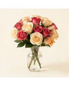 Roses Floral Arrangement In Glass Vase (synthetic illustration; no displayed measurements)
