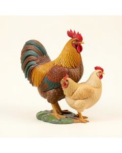 Happy Rooster And Hen Family Figurine (synthetic illustration; no displayed measurements)