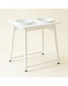 Cove Bridge Pet Feeding Stand With Two Plain Empty Bowls - White (synthetic illustration; no displayed measurements)