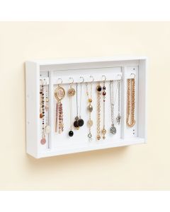 White Jewelry Organizer With Removable Bracelet Rod From Wooden Wall Mounted Holder (synthetic illustration; no displayed measurements)