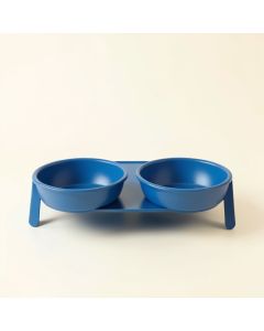 Cedar Dell Pet Feeding Stand With Two Plain Empty Bowls - Blue (synthetic illustration; no displayed measurements)