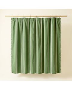 Cedar Edge Shower Curtain Hanging Flat From A Plain Rod - Green (synthetic illustration; no displayed measurements)
