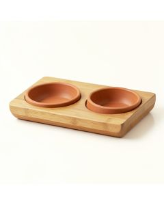 Birch Arc Pet Feeding Stand With Two Plain Empty Bowls (synthetic illustration; no displayed measurements)