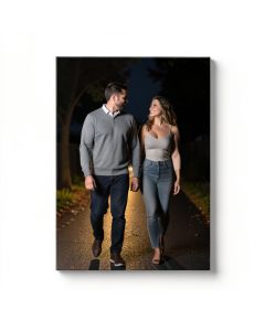 Couple Walking In Night Lights - Print (synthetic illustration; no displayed measurements)