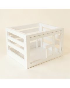 Juniper Bridge Empty Furniture-Style Pet Crate - White (synthetic illustration; no displayed measurements)