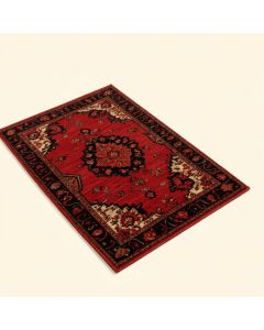Abstract Machine Made Power Loom Wool And Polyester Red/Black Area Rug (synthetic illustration; no displayed measurements)