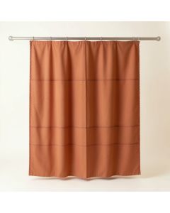 River Crossing Shower Curtain Hanging Flat From A Plain Rod - Terracotta (synthetic illustration; no displayed measurements)
