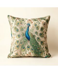 Peacock Embroidered Cotton Throw Pillow (synthetic illustration; no displayed measurements)