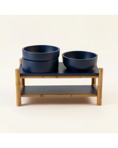 Cliff Crest Pet Feeding Stand With Two Plain Empty Bowls - Navy (synthetic illustration; no displayed measurements)