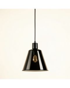 Oak Bend Pendant Light Suspended From One Plain Cable - Black (synthetic illustration; no displayed measurements)