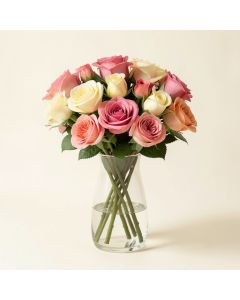 Real Touch Roses Floral Arrangements In Glass Vase (synthetic illustration; no displayed measurements)