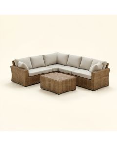 5 Piece Rattan Sectional Seating Group With Cushions (synthetic illustration; no displayed measurements)