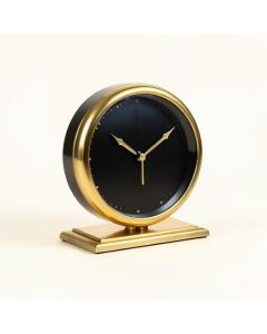 Mid-Century Modern Metal Mechanical Tabletop Clock In Gold/Black (synthetic illustration; no displayed measurements)