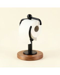 Free Standing Toilet Paper Holder With Wooden Base (synthetic illustration; no displayed measurements)