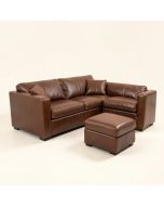Sartain 112 '' Wide Faux Leather Reversible Sofa & Chaise With Ottoman (synthetic illustration; no displayed measurements)