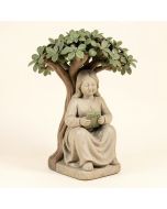 Sentimental Stone Solar Girl Reading Under A Tree Statue (synthetic illustration; no displayed measurements)