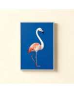 Flamingos On Blue - Print On Wood (synthetic illustration; no displayed measurements)