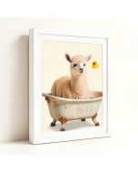 Llama In A Vintage Bathtub With Rubber Ducky By Amy Peterson - Graphic Art Print (synthetic illustration; no displayed measurements)