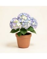 Faux Potted Mini Hydrangea Floral Arrangement In Vase (synthetic illustration; no displayed measurements)