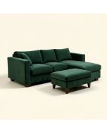 Dilbagh Velvet Sofa & Chaise With Ottoman (synthetic illustration; no displayed measurements)