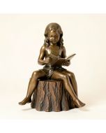 Alancia Girl Sitting On A Tree Stump , Reading Bronze Statue (synthetic illustration; no displayed measurements)