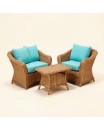 Winston Porter Rattan Wicker Patio Conversation Set W/ Table Turquoise Cushion (synthetic illustration; no displayed measurements)