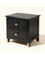 2 Drawer Wooden Nightstand With Textured Details And Metal Accents , Black (synthetic illustration; no displayed measurements)