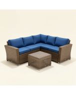 Winston Porter 3Pcs Outdoor Rattan Conversation Set Patio Furniture Set W/ Blue Cushions (synthetic illustration; no displayed measurements)