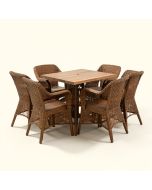 5 Pcs Rattan Wicker Bar Table Chair Set , 4 Bar Chairs And 1 Wood Grain Top Bar Table Mixed Brown (synthetic illustration; no displayed measurements)