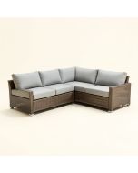 Kamree 85.4 Wide Outdoor Wicker Patio Sectional With Cushions (synthetic illustration; no displayed measurements)