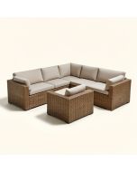 Dansk 7-Piece Modular Outdoor Conversational Furniture Set , Wicker Sectional Sofas W/ Cover (synthetic illustration; no displayed measurements)