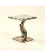 Radank 22 '' Peacock Design Glass And Metal End Table (synthetic illustration; no displayed measurements)