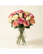 Real Touch Roses Floral Arrangements In Glass Vase (synthetic illustration; no displayed measurements)